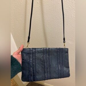 Vintage!! Snakeskin Shoulder Bag - Navy Blue
